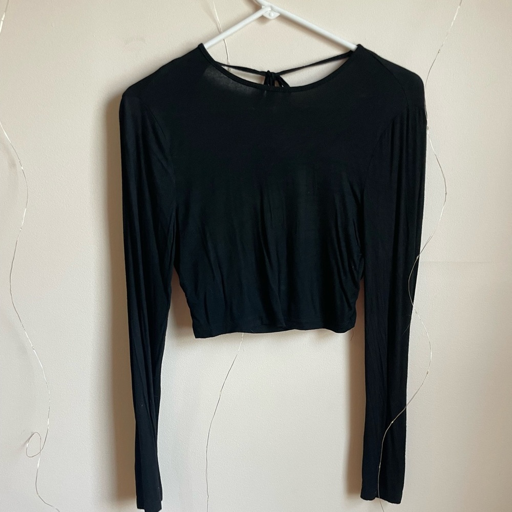 Black Open back Long Sleeve Crop top